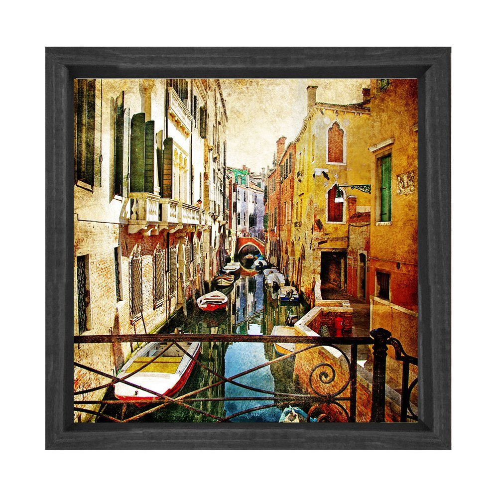 Venedik  Balkonu Tablosu Siyah Ahşap Çerçeve - 40x40