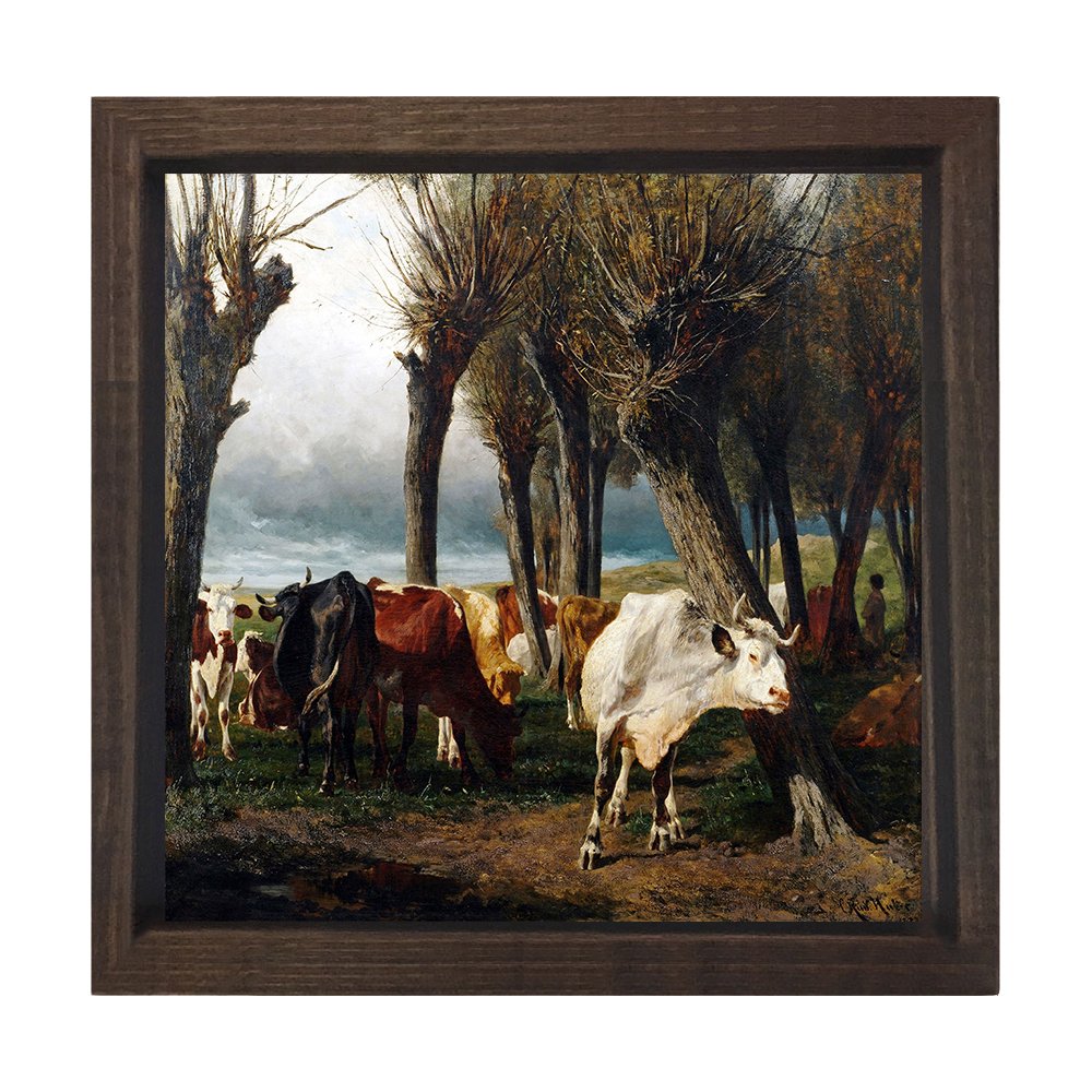 Dana Sürüsü Ormanda Tablosu Kahverengi Ahşap Çerçeve - 50x50