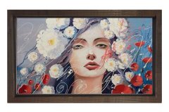 Çiçekler Ve Kız Tablosu Kahverengi Ahşap - 100x200