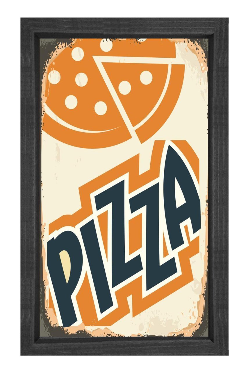 Vintage Pizza Restorant Afiş Tablosu Siyah Ahşap Çerçeve - 45x30