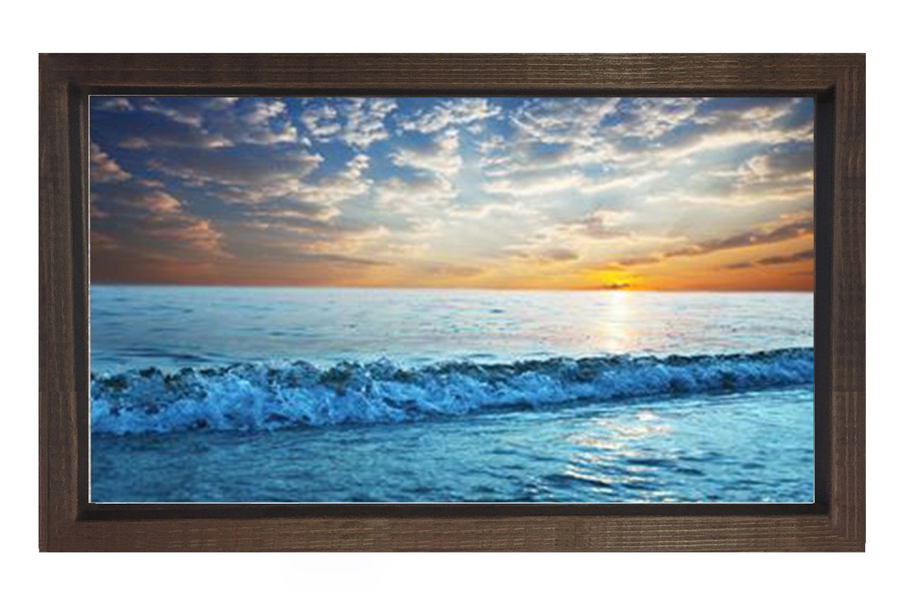 Kıyıya Vuran Dalga ve Gün Batımı Tablosu Kahverengi Ahşap - 50x70