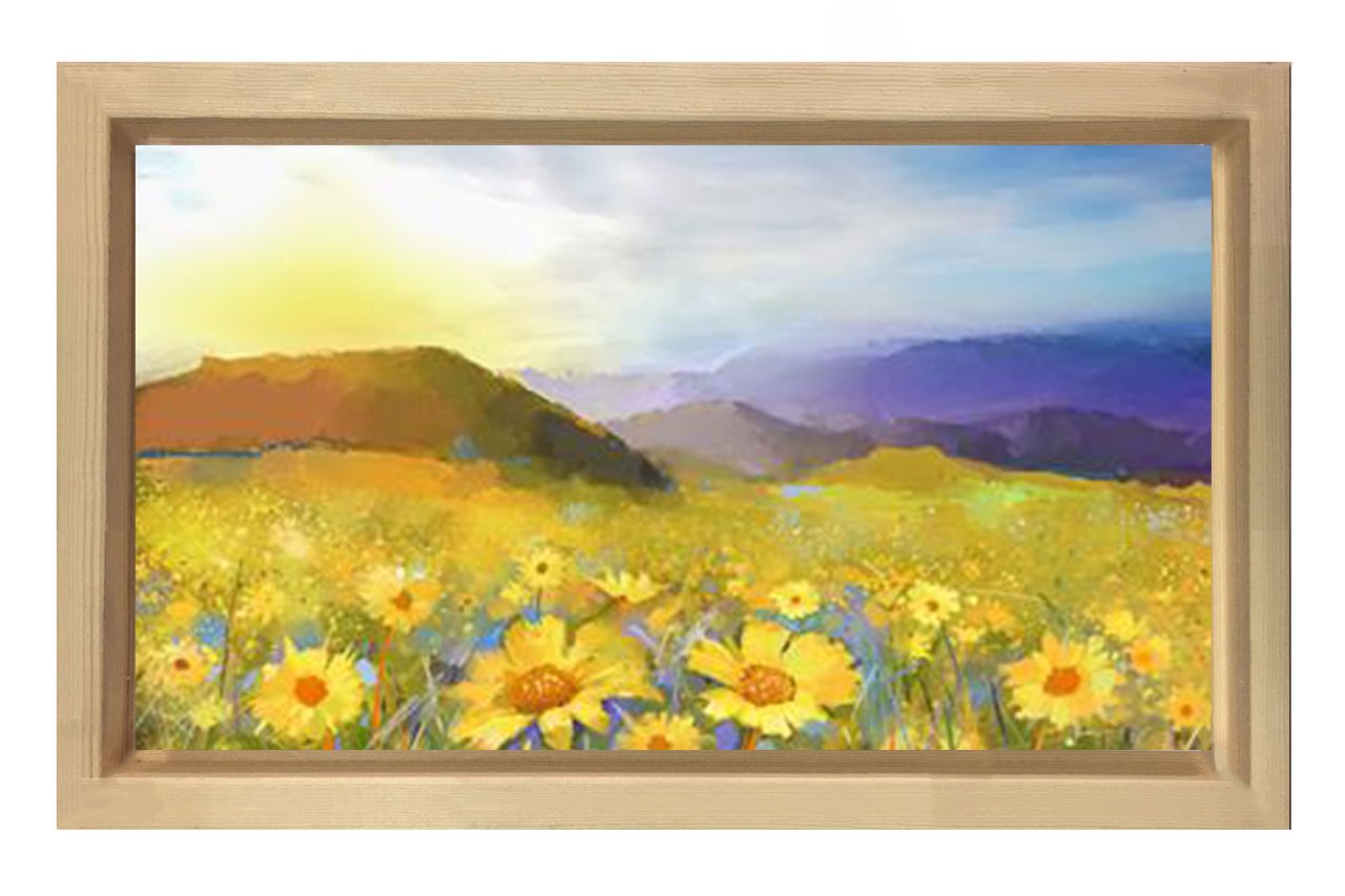 Sarı Papatya Manzarası Tablosu Naturel Ahşap - 50x70