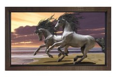 Şaha Kalkan Atlar Tablosu Kahverengi Ahşap Çerçeve - 40x60