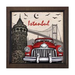 Vintage Araba İstanbul Tablosu Kahverengi Ahşap Çerçeve - 70x70