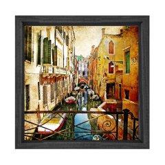 Venedik  Balkonu Tablosu Siyah Ahşap Çerçeve - 70x70
