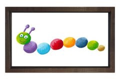 Renkli Tırtıl Tablosu Kahverengi Ahşap Çerçeve - 50x70