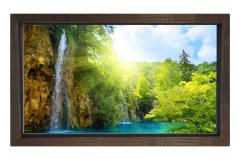 Şelale Manzarası Berrak Su Tablosu Kahverengi Ahşap Çerçeve - 50x70
