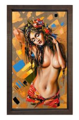 Çizim Kadın Tablosu Kahverengi Ahşap Çerçeve - 45x30