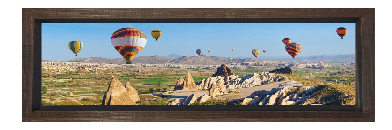 Balonlar Manzara Tablosu Kahverengi Ahşap Çerçeve - 90x30