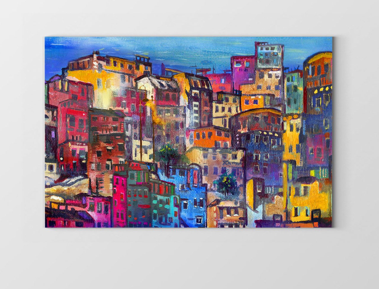 Renkli Şehir Tablosu Çerçevesiz - 50x90