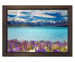 Nehir çiçek manzara tablosu Kahverengi Ahşap Çerçeve - 50x70