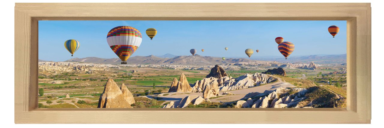 Balonlar Manzara Tablosu Naturel Ahşap Çerçeve - 120x40
