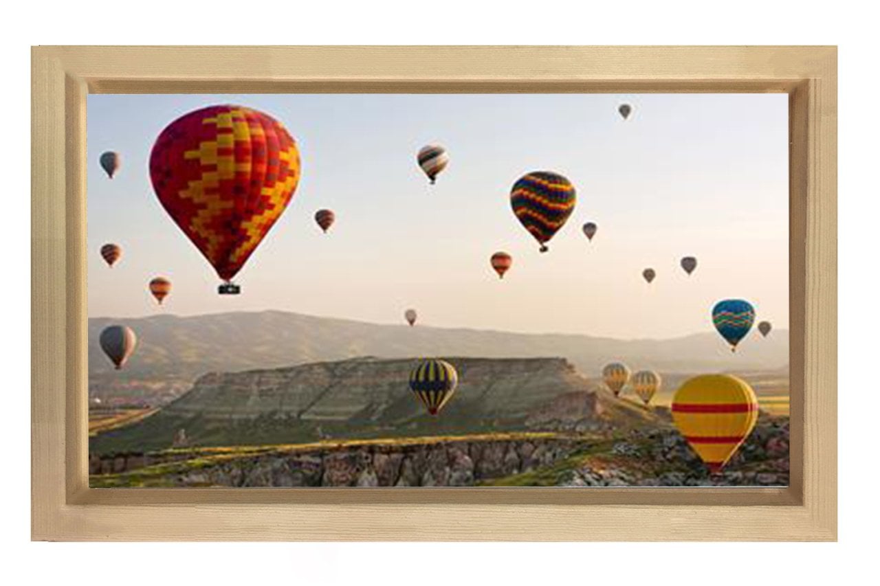 Uçan Balon Manzarası Tablosu Naturel Ahşap Çerçeve - 50x70