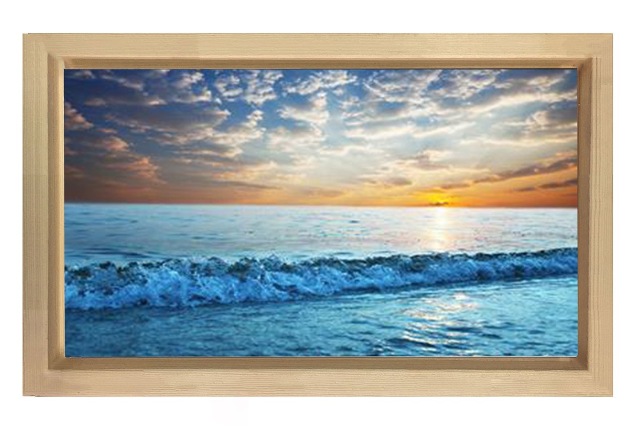 Kıyıya Vuran Dalga ve Gün Batımı Tablosu Naturel Ahşap - 40x60