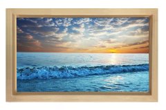 Kıyıya Vuran Dalga ve Gün Batımı Tablosu Naturel Ahşap - 40x60