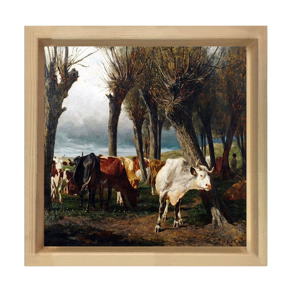 Dana Sürüsü Ormanda Tablosu Naturel Ahşap Çerçeve - 40x40