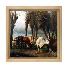 Dana Sürüsü Ormanda Tablosu Naturel Ahşap Çerçeve - 40x40