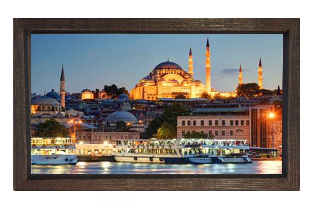İstanbul ve Gece Tablosu Kahverengi Ahşap Çerçeve - 50x90