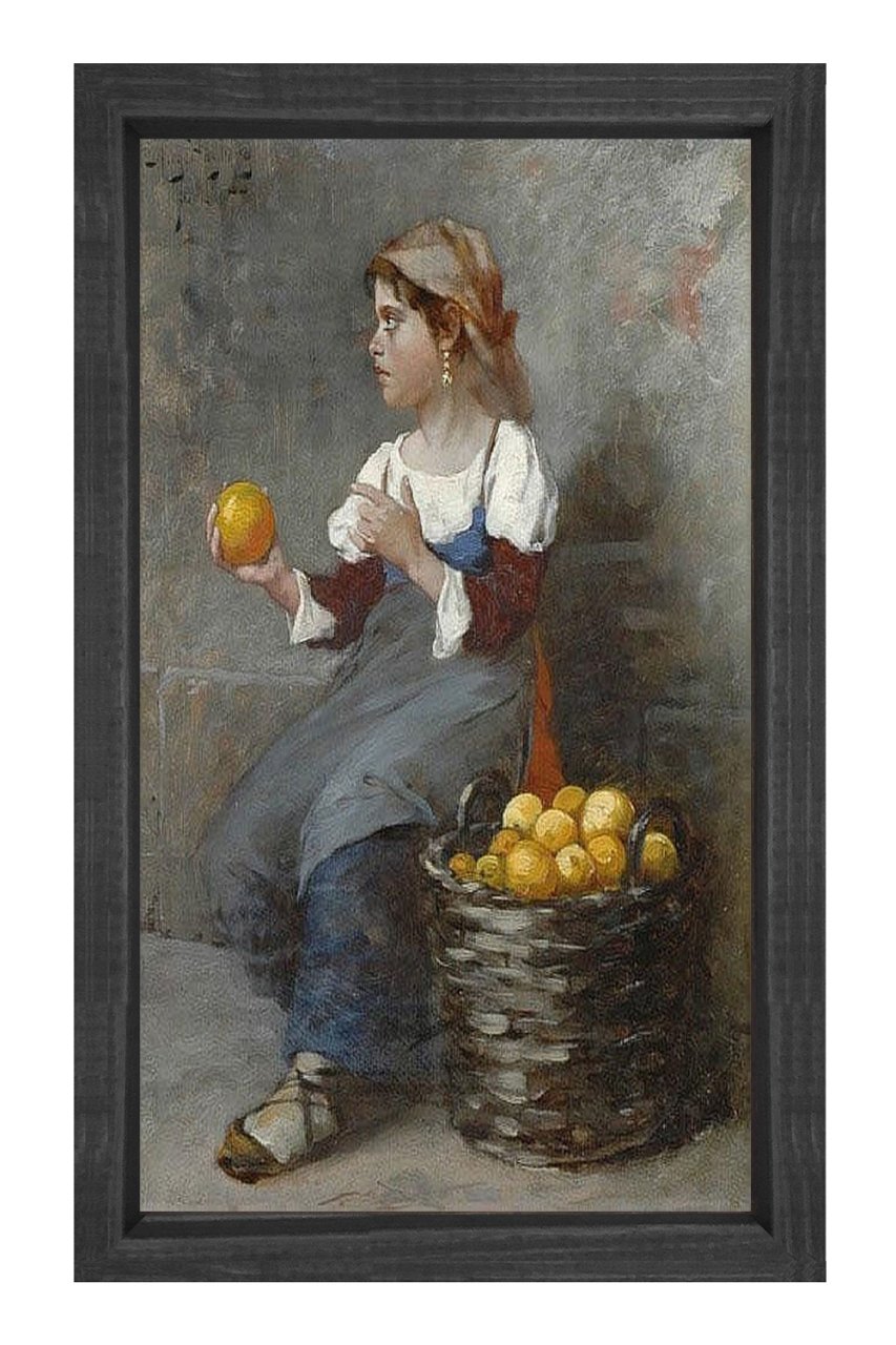 Köylü Kızı Ve Meyve Sepeti Tablosu Siyah Ahşap Çerçeve - 50x70