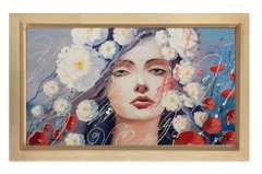 Çiçekler Ve Kız Tablosu Naturel Ahşap - 100x200