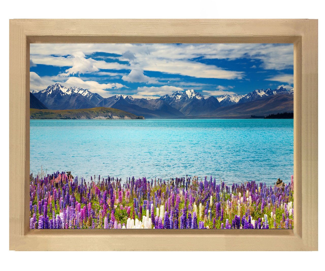 Nehir çiçek manzara tablosu Naturel Ahşap Çerçeve - 100x150