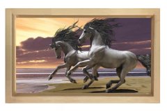 Şaha Kalkan Atlar Tablosu Naturel Ahşap Çerçeve - 100x200
