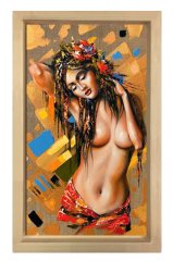 Çizim Kadın Tablosu Naturel Ahşap Çerçeve - 40x60