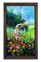 Bahçivan Ve  Çiçekli Yeşillik Tablosu Kahverengi Ahşap Çerçeve - 100x200