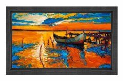Kayık Ve Günbatımı Tablosu Siyah Ahşap Çerçeve - 100x200