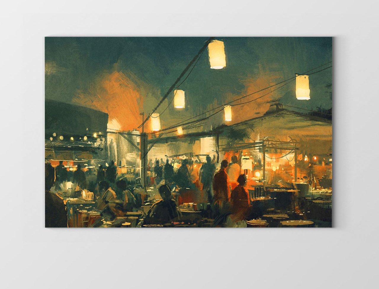 Gece Şehir Pazarı Tablosu Çerçevesiz - 50x90