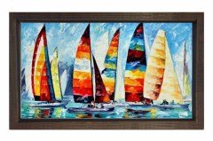 Renkli Yelken Gemiler  Tablosu Kahverengi Ahşap Çerçeve - 45x30
