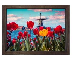 Lale manzara tablosu Kahverengi Ahşap Çerçeve - 40x60