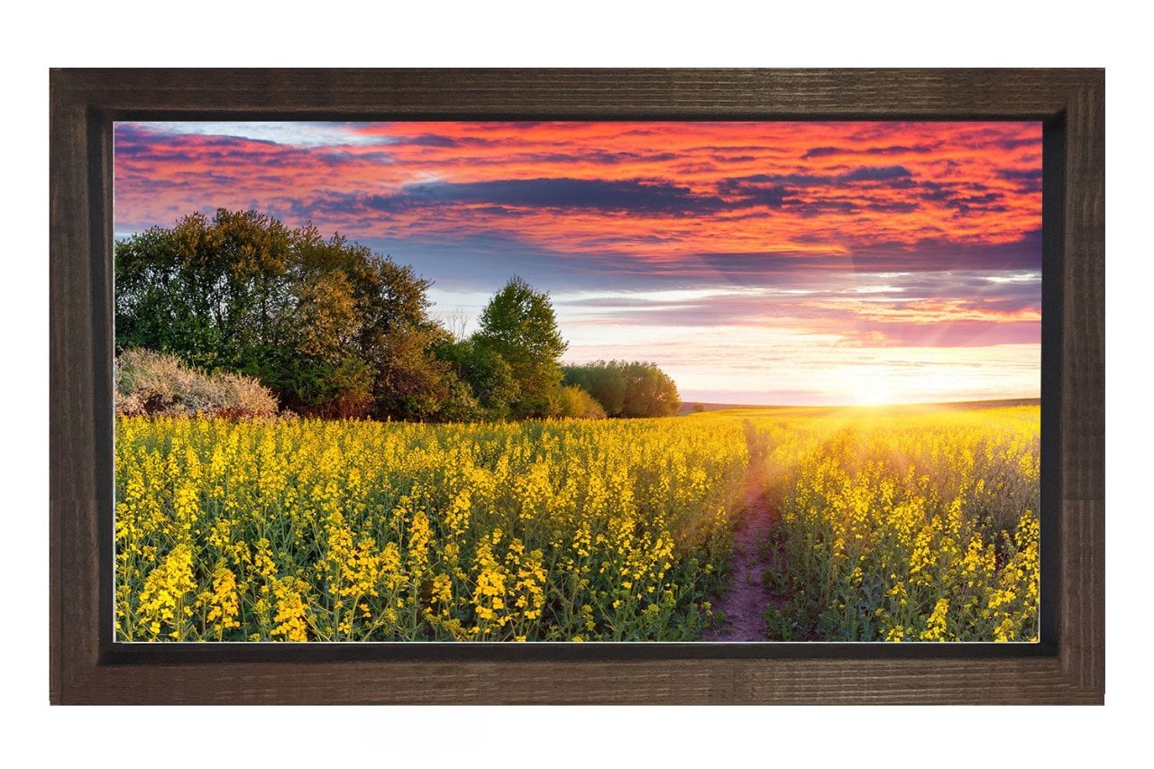 Muhtesem Gökyüzü Çiçekli Tarla Tablosu Kahverengi Ahşap - 100x200