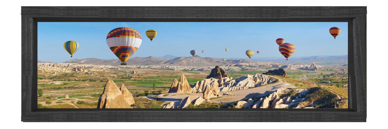 Balonlar Manzara Tablosu Siyah Ahşap Çerçeve - 90x30