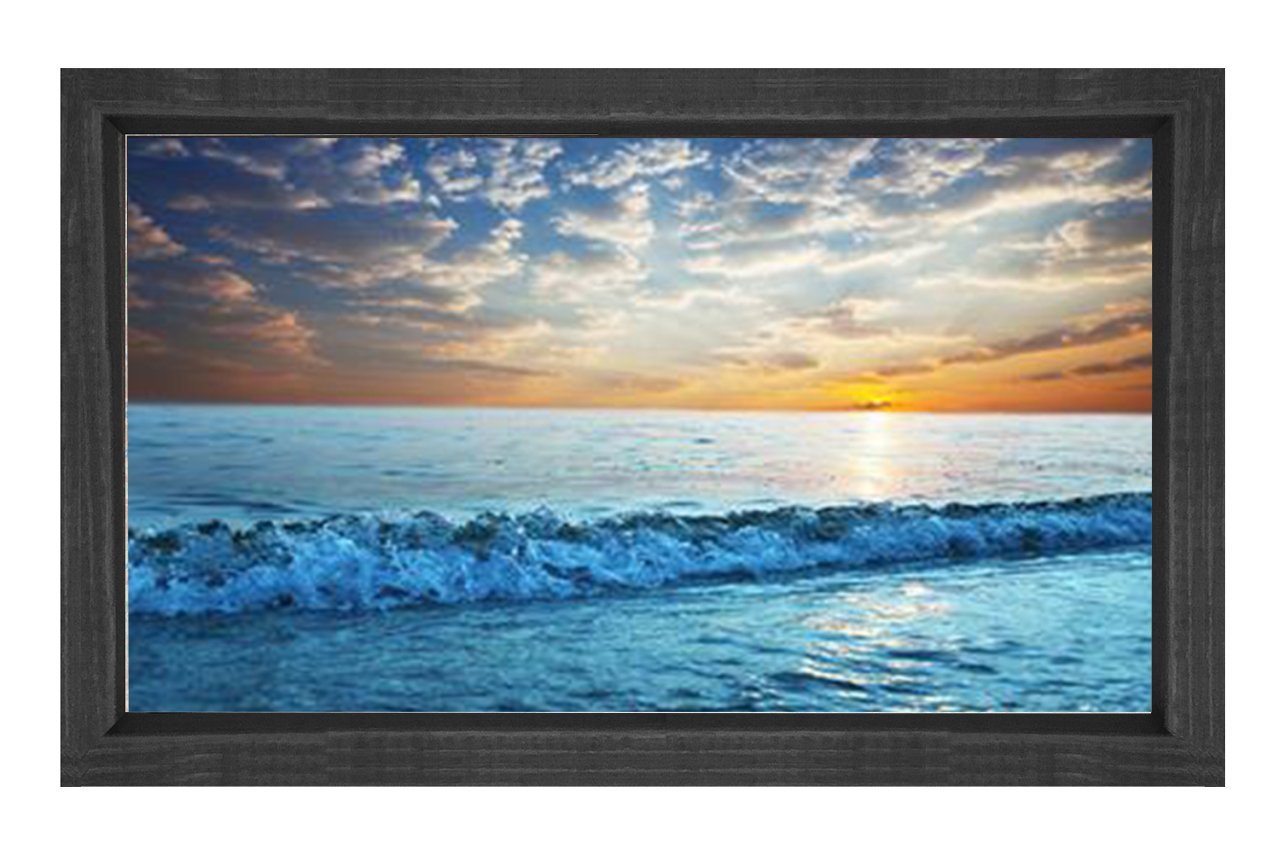 Kıyıya Vuran Dalga ve Gün Batımı Tablosu Siyah Ahşap - 45x30