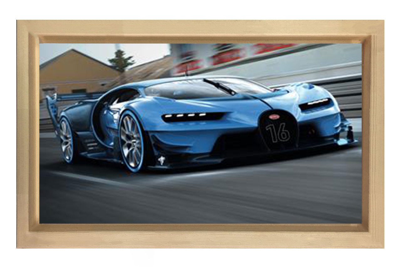 Bugatti Vision Gran Turismo Tablosu Naturel Ahşap Çerçeve - 45x30