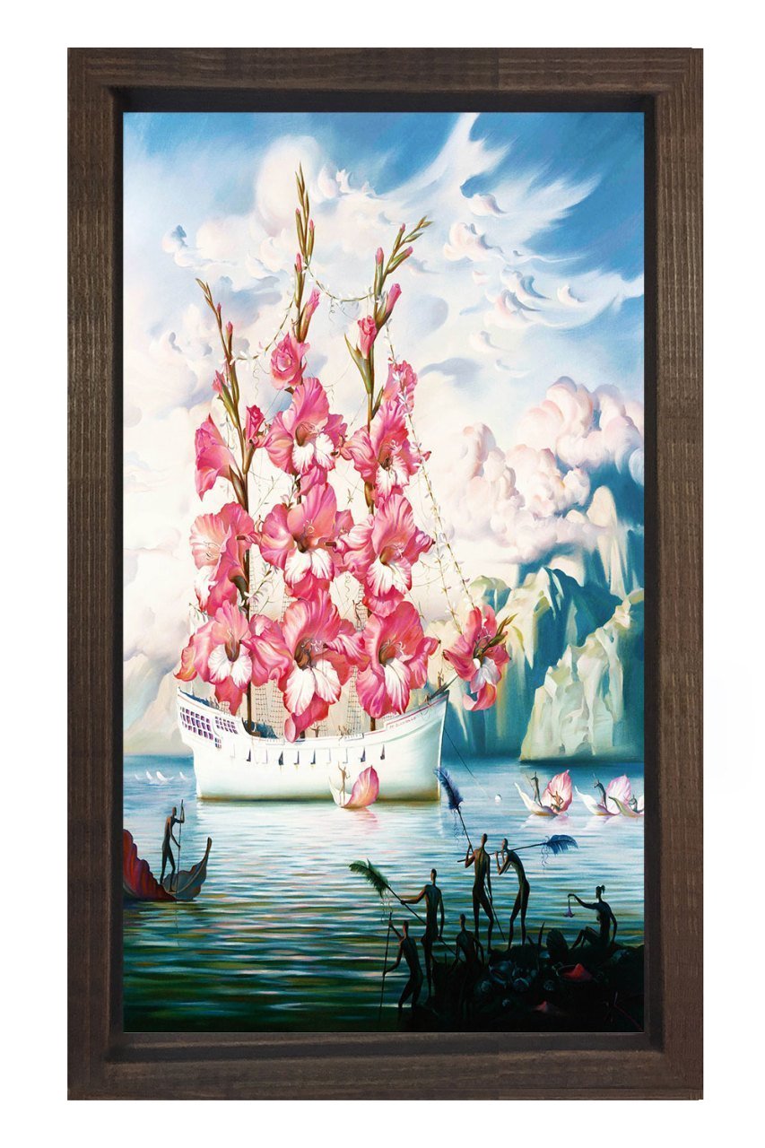Çiçek Gemisi Tablosu Kahverengi Ahşap Çerçeve - 50x90