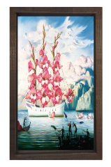 Çiçek Gemisi Tablosu Kahverengi Ahşap Çerçeve - 50x90