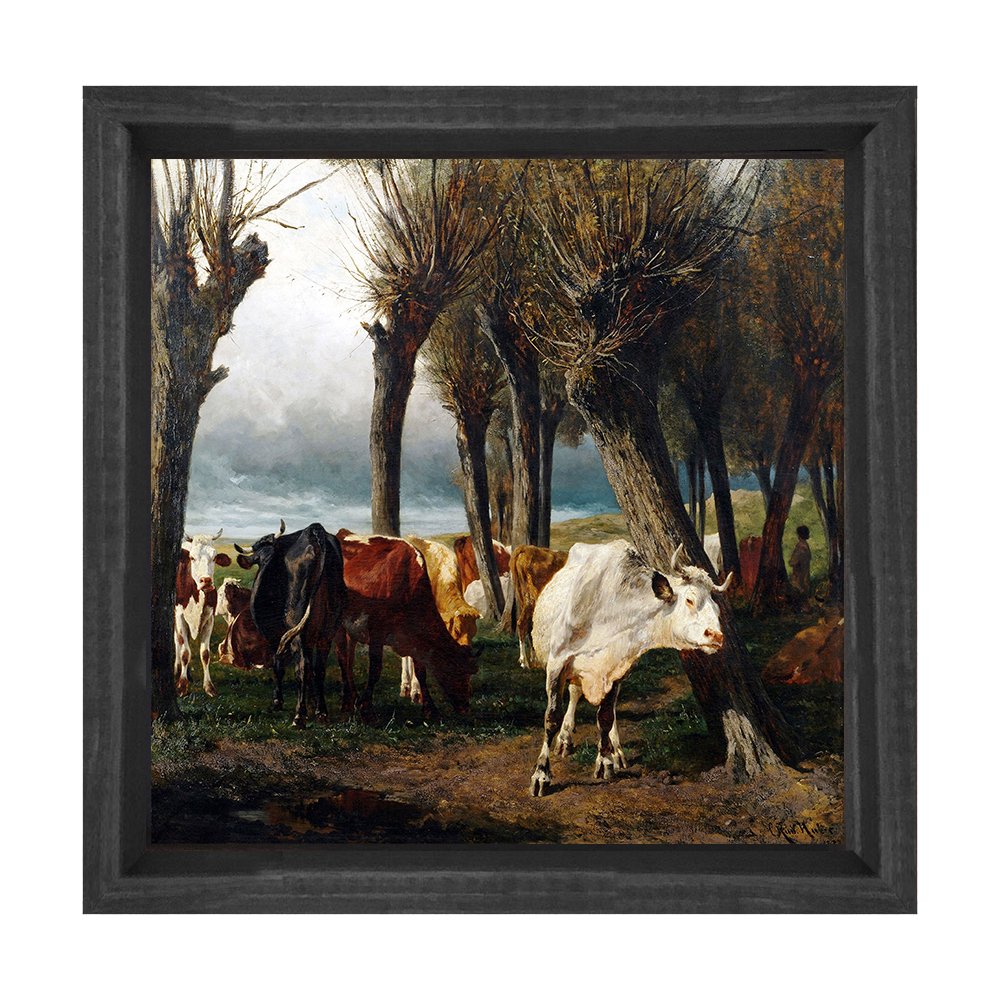 Dana Sürüsü Ormanda Tablosu Siyah Ahşap Çerçeve - 50x50