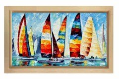 Renkli Yelken Gemiler  Tablosu Naturel Ahşap Çerçeve - 100x150