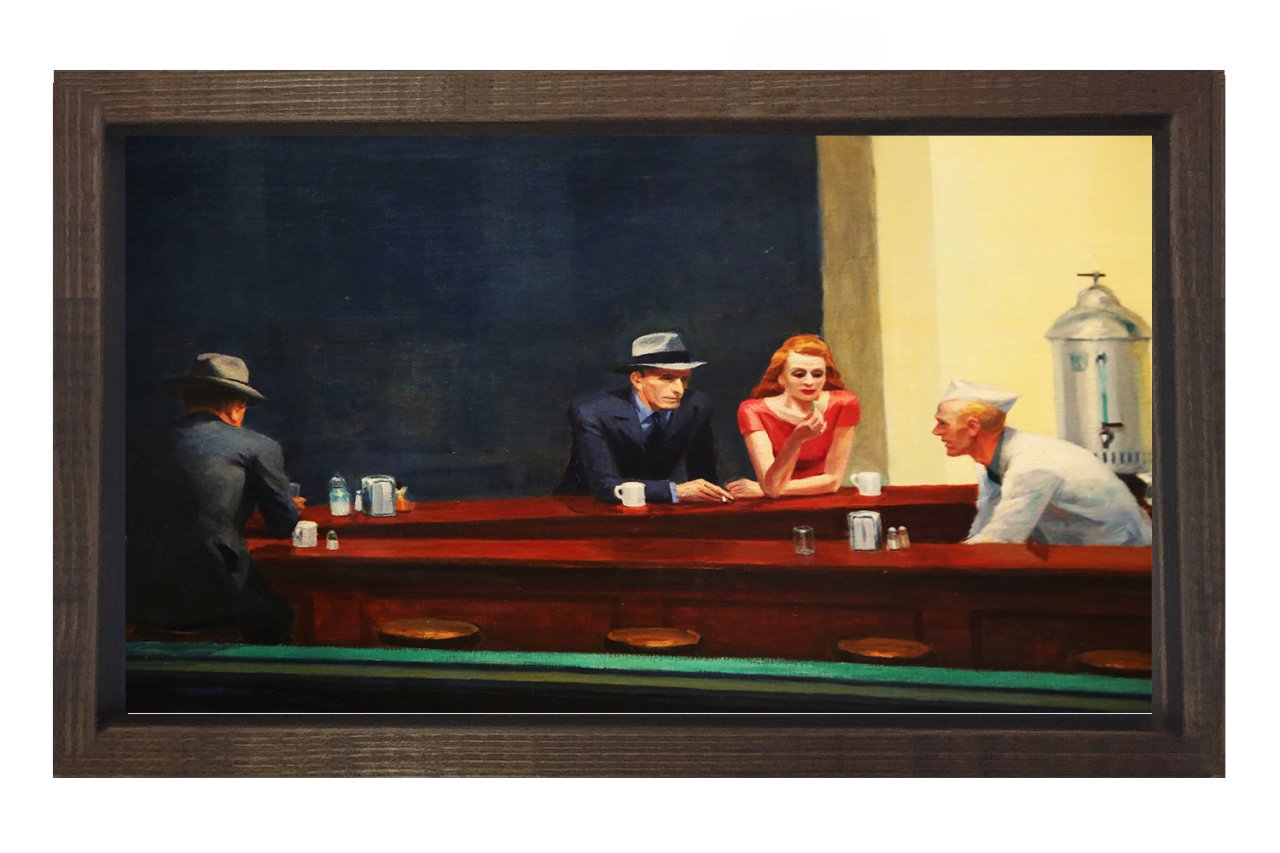 Edward Hopper Bar Kahverengi Ahşap Çerçeve - 45x30