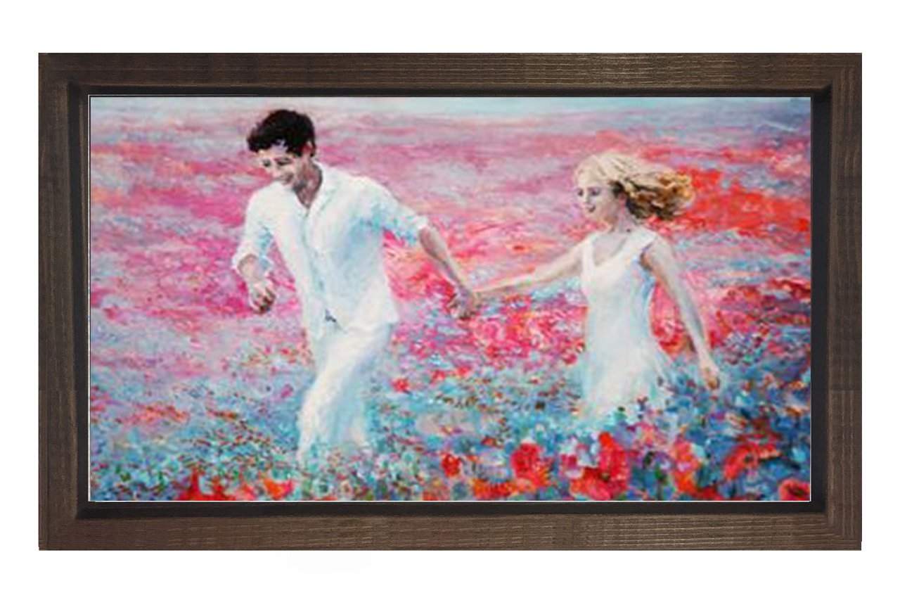 Çiçekler Bahçesi Aşıklar Tablosu Kahverengi Ahşap - 50x90
