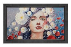 Çiçekler Ve Kız Tablosu Siyah Ahşap - 50x70