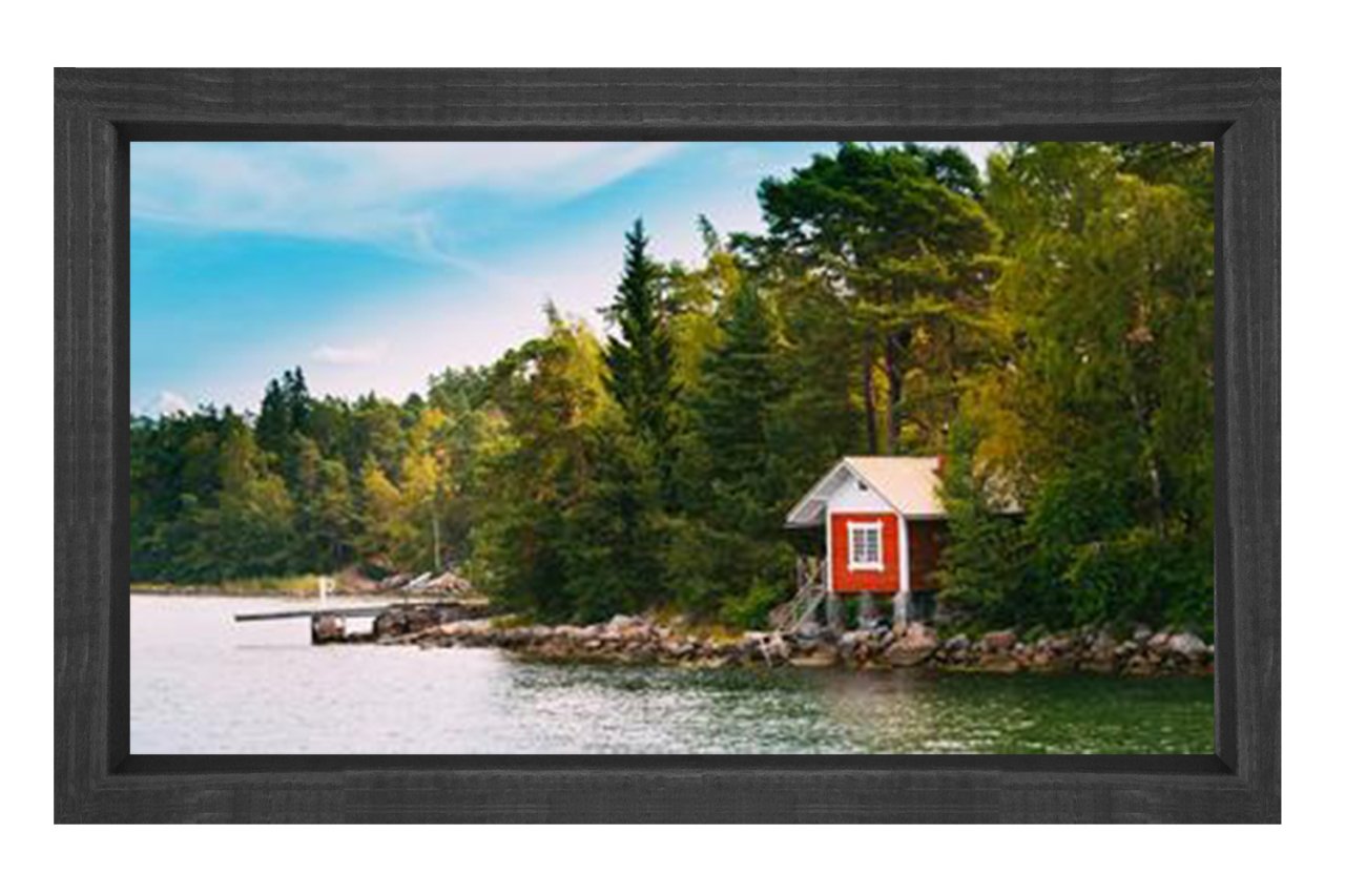 Ormanda Göl Evi Tablosu Siyah Ahşap - 70x100
