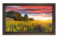 Muhtesem Gökyüzü Çiçekli Tarla Tablosu Kahverengi Ahşap - 50x90
