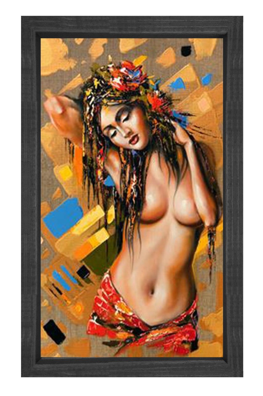 Çizim Kadın Tablosu Siyah Ahşap Çerçeve - 45x30