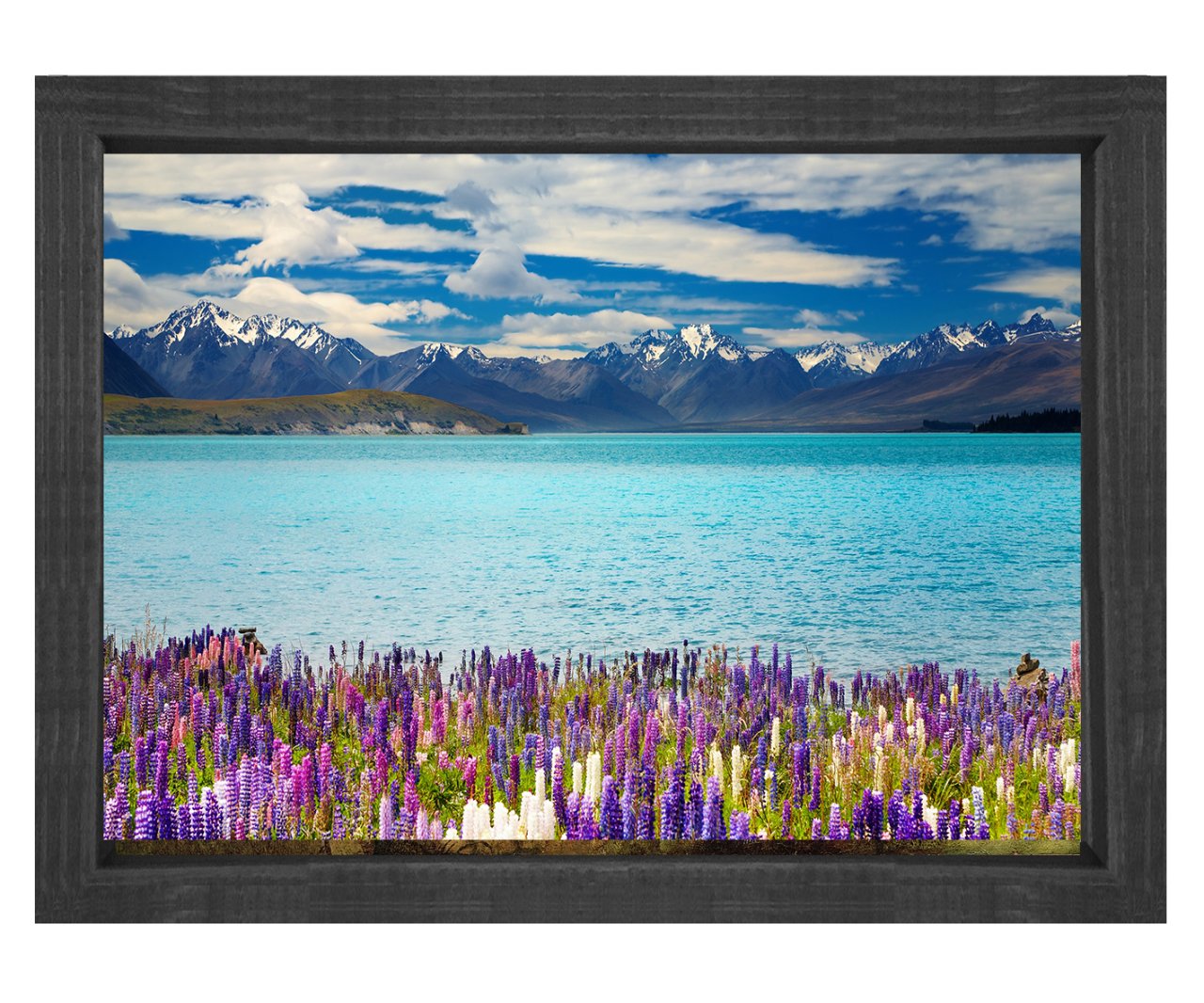 Nehir çiçek manzara tablosu Siyah Ahşap Çerçeve - 50x70