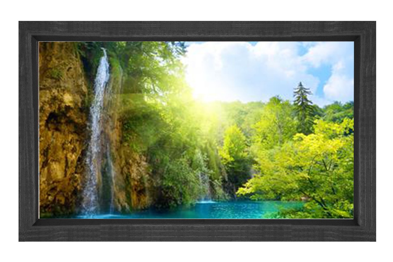 Şelale Manzarası Berrak Su Tablosu Siyah Ahşap Çerçeve - 50x90