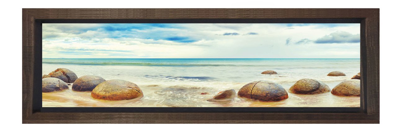 Taşlı Deniz Tablosu Kahverengi Ahşap Çerçeve - 120x40
