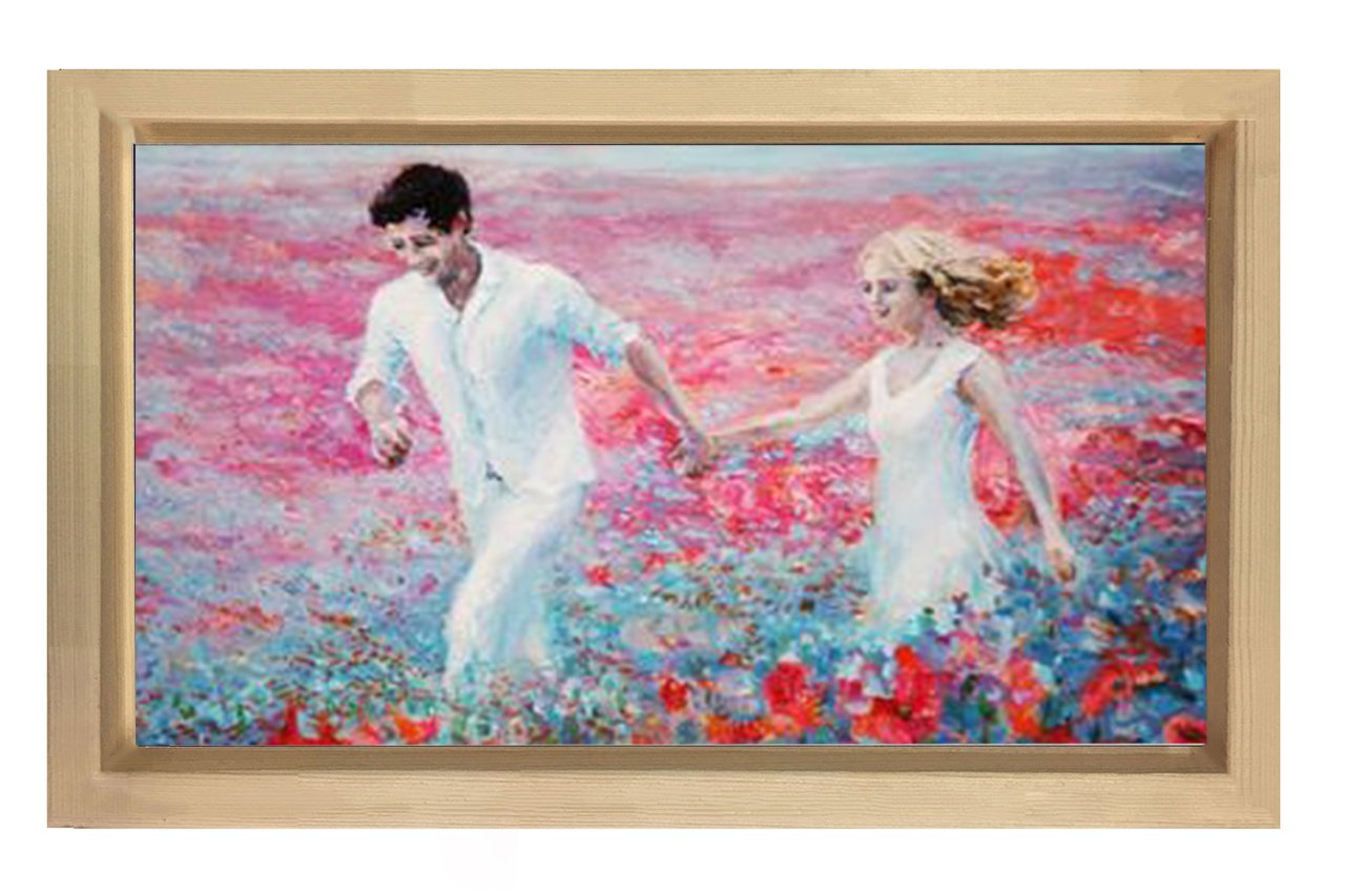Çiçekler Bahçesi Aşıklar Tablosu Naturel Ahşap - 100x150